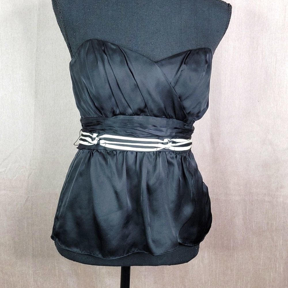 WHITE HOUSE BLACK MARKET Black and White Silk Bustier Blouse‎ Size 6